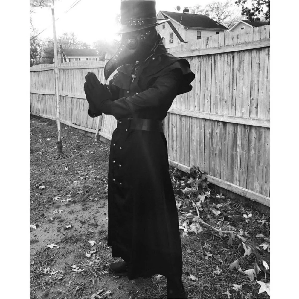 Black Leather Plague Doctor Gas Face Mask Slave Bondage BDSM Costume Cosplay NWT